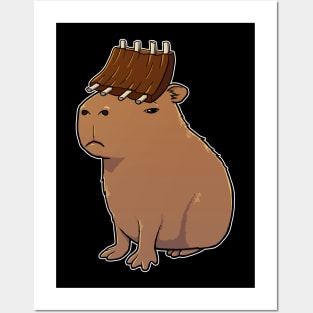 Capybara with Barbecue Ribs on its head Posters and Art